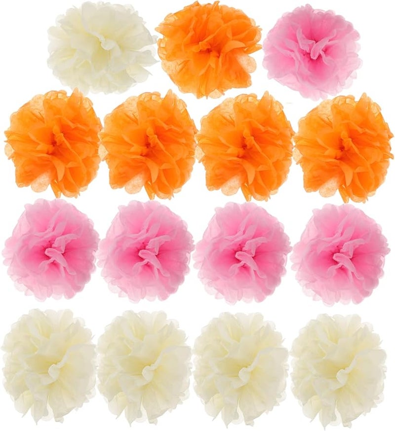 Pink Orange Ivory Tissue Paper Pom Poms Wedding Birthday Party Decorations - Image 1